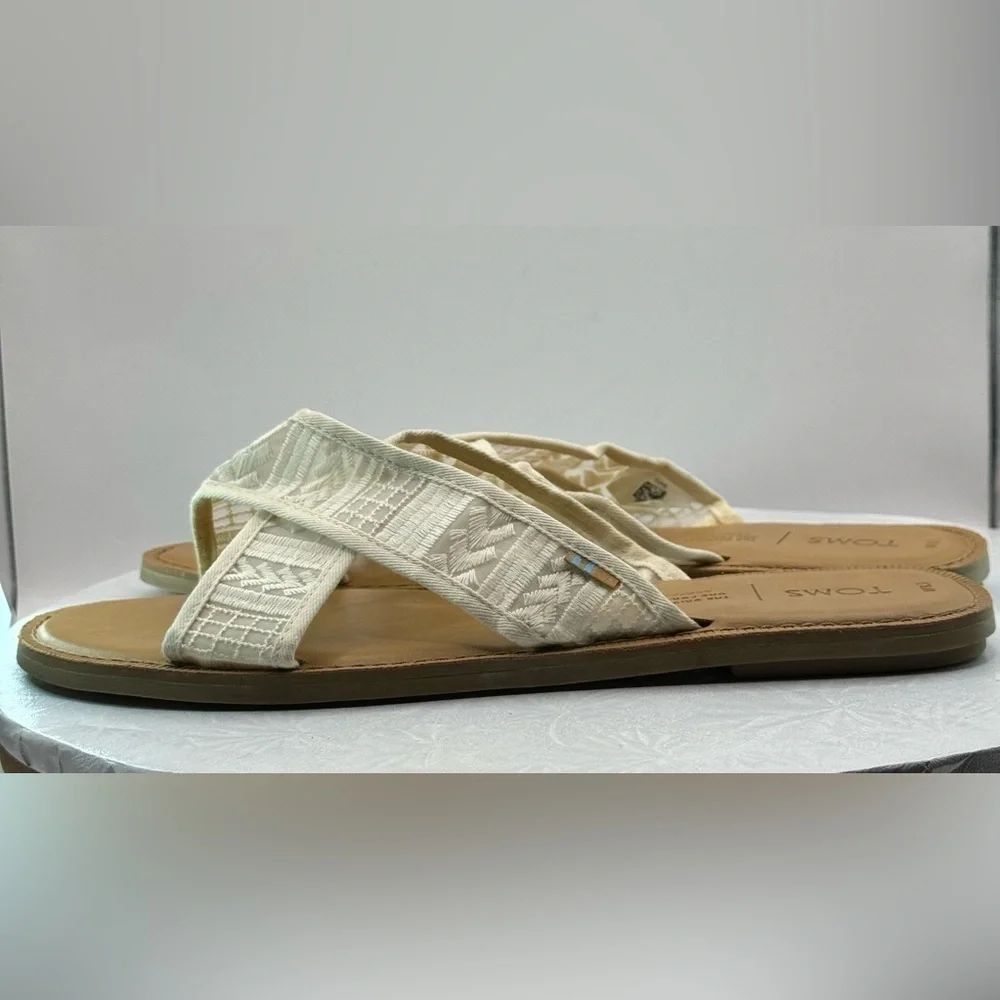 GUC TOMS Viv Natural Arrow Embroidered Mesh Sandal‎ Women's Size 8.5